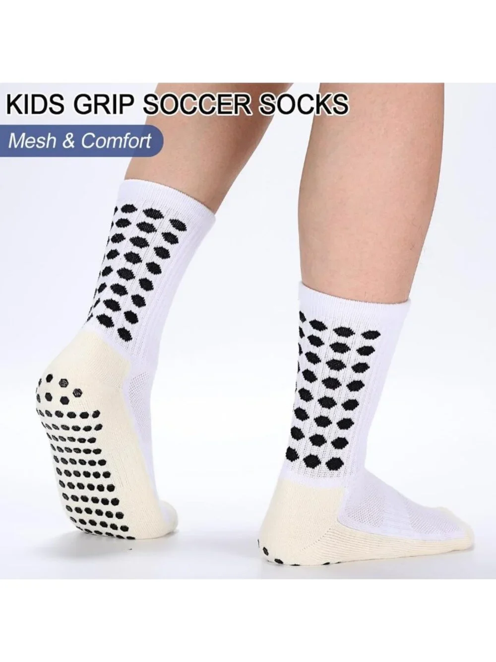 5 Pairs Kids Non-Slip Soccer Socks - Cushioned Athletic Sports Grip Socks